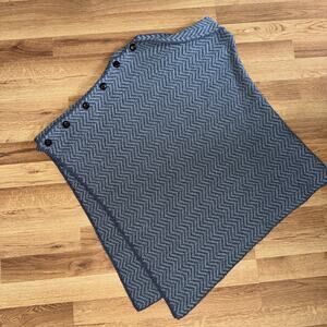 Aran Sweater Market O/S Blue/Gray Wool Hooded Poncho Sweater Made in Ireland